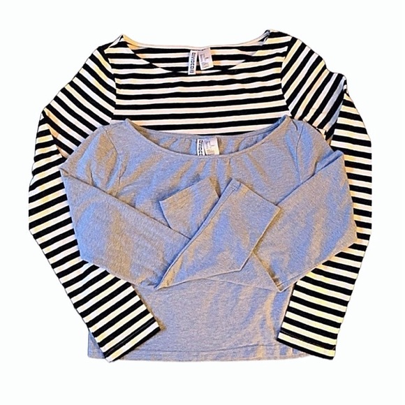 H&M Top NEW Light Blue Long Sleeves Crop Tee Size M - Picture 2 of 4